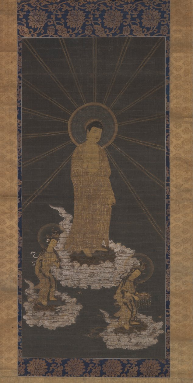 Nedstigning fra Amida, eller Raigo, Muromachi-perioden ca. 1333-1568 (blekk på stoff) av School Japanese