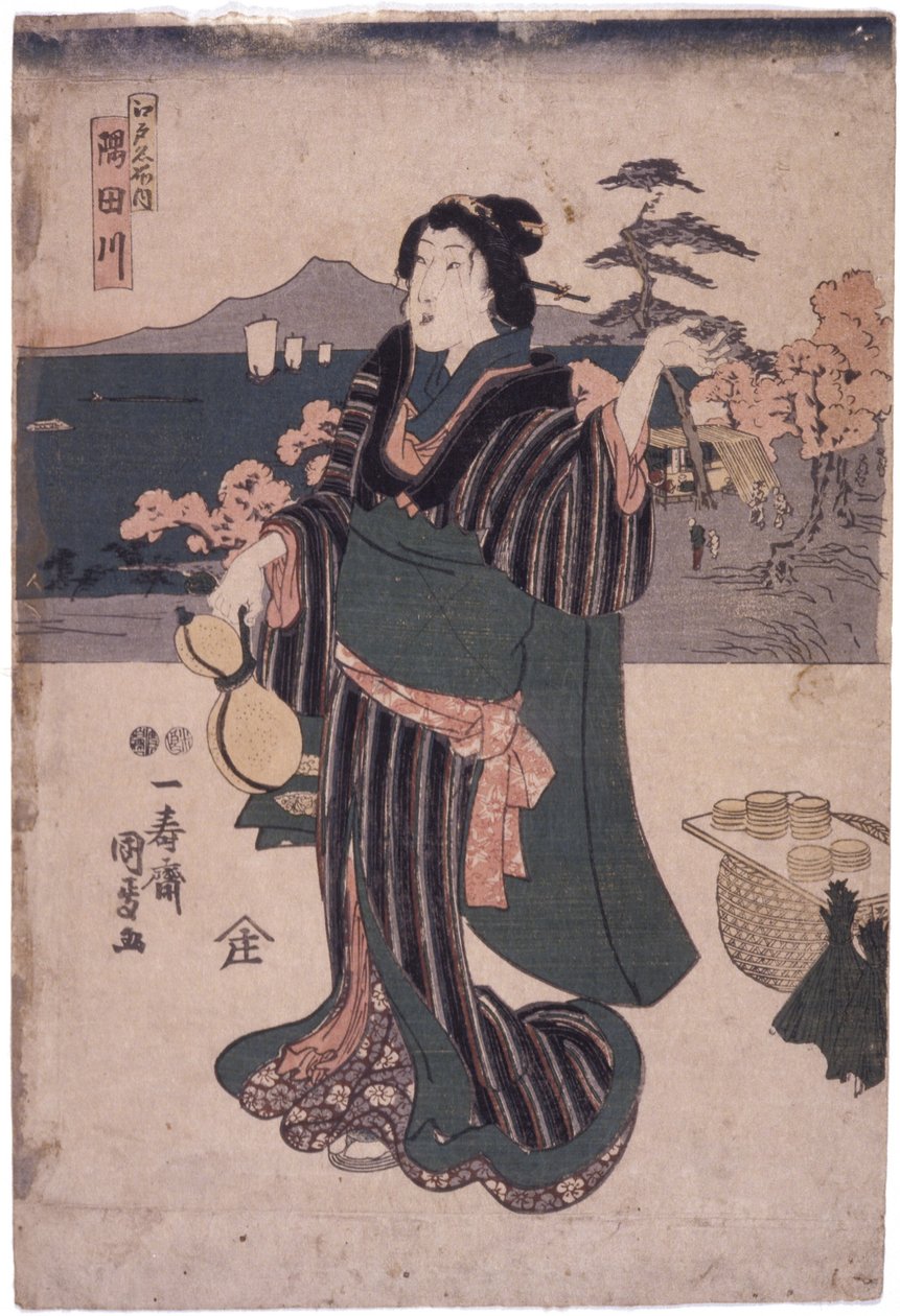 Edo Meisho House: Sumidagawa (kvinne med kalebass) av School Japanese