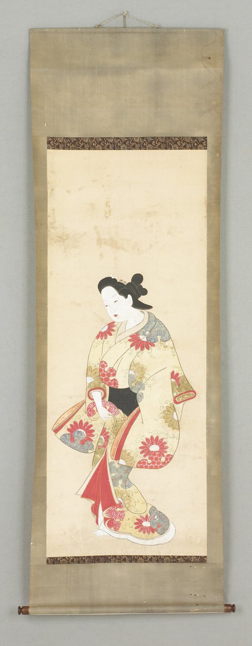 Kvinnefigur i blomsterkjole av Japanese School