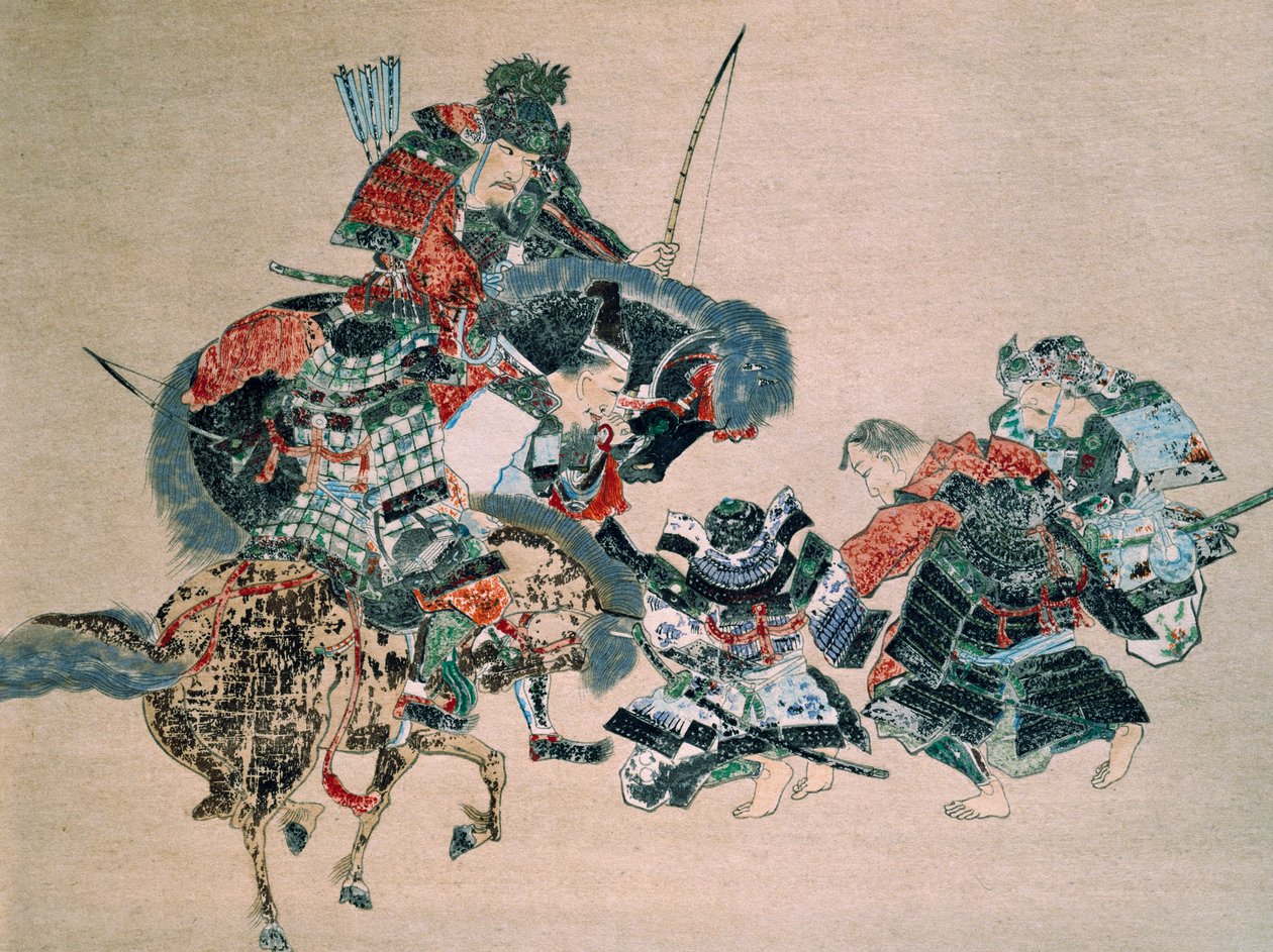 Slåss med mongoler (akvarell på papir) av School Japanese