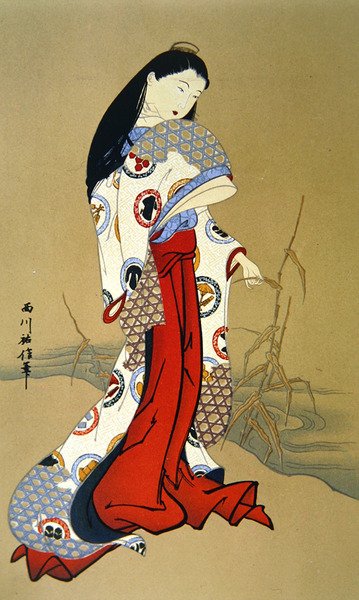Japansk jente fra Genroku-perioden (litho-farge) av School Japanese