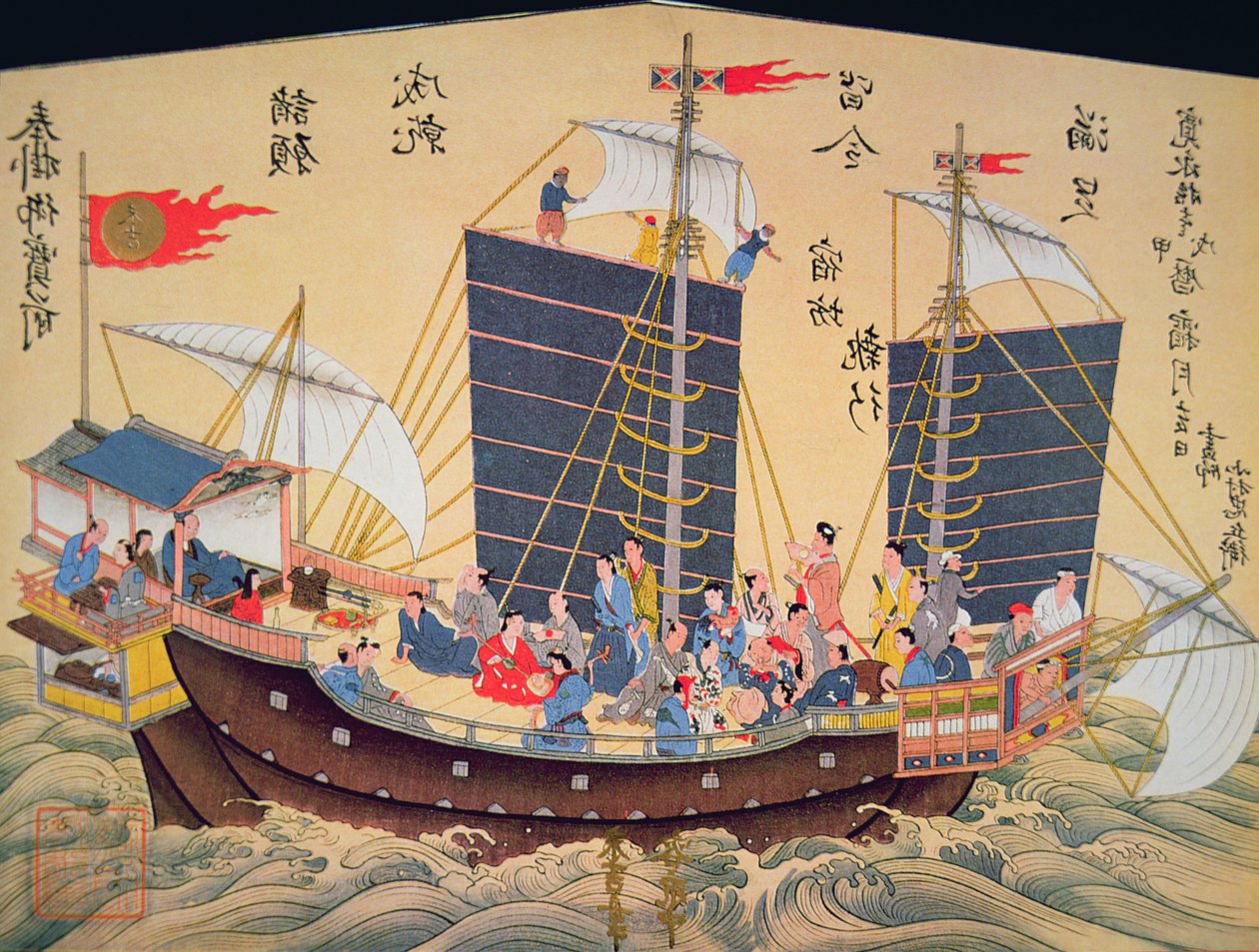 Japansk handelsskip fra 1700-tallet (treblokktrykk) av School Japanese