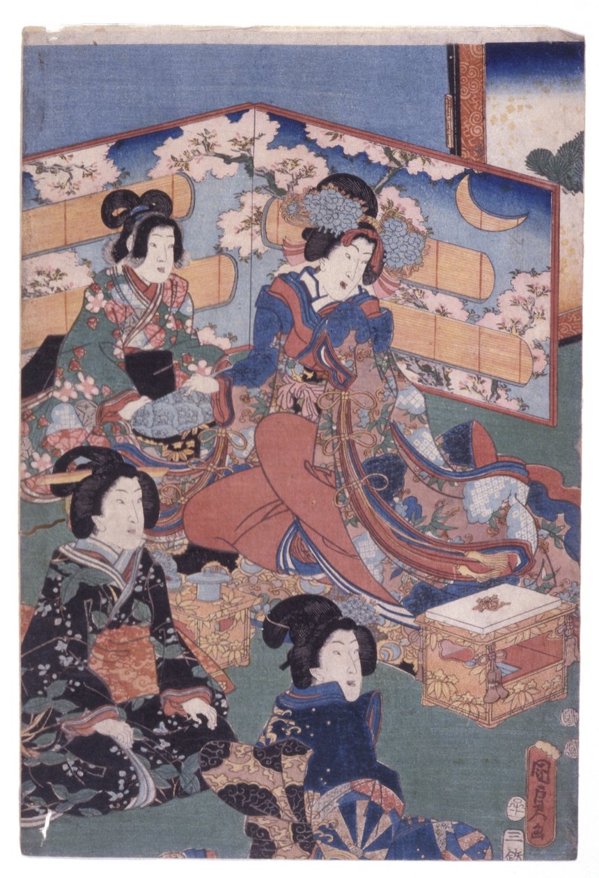 Luksuriøs interiørscene (tur) (fargetresnitt) av School Japanese