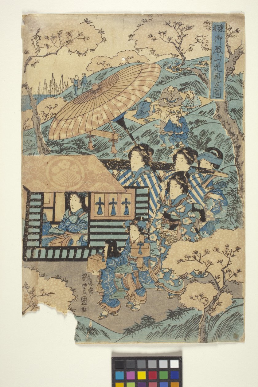 Toto: Flower-Viewing At Gotenyama, 3 (Del av Triptych) (fargetresnitt) av School Japanese