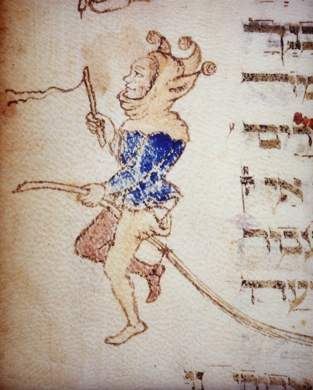 En hoffnarr. jødisk manuskript fra 1200-tallet. Biblioteca Palatina, Parma. av School Jewish