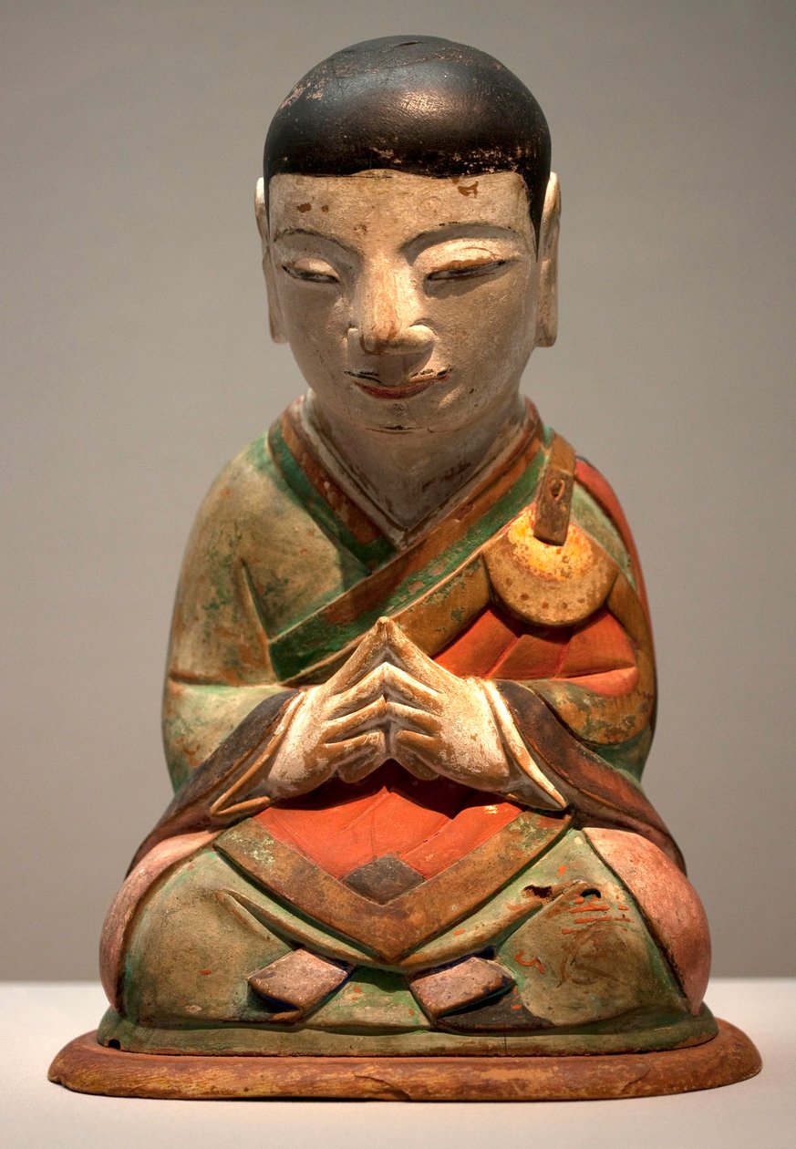 Arhat. Polykrom utskåret tre, Joseon-perioden (Choson) av School Korean