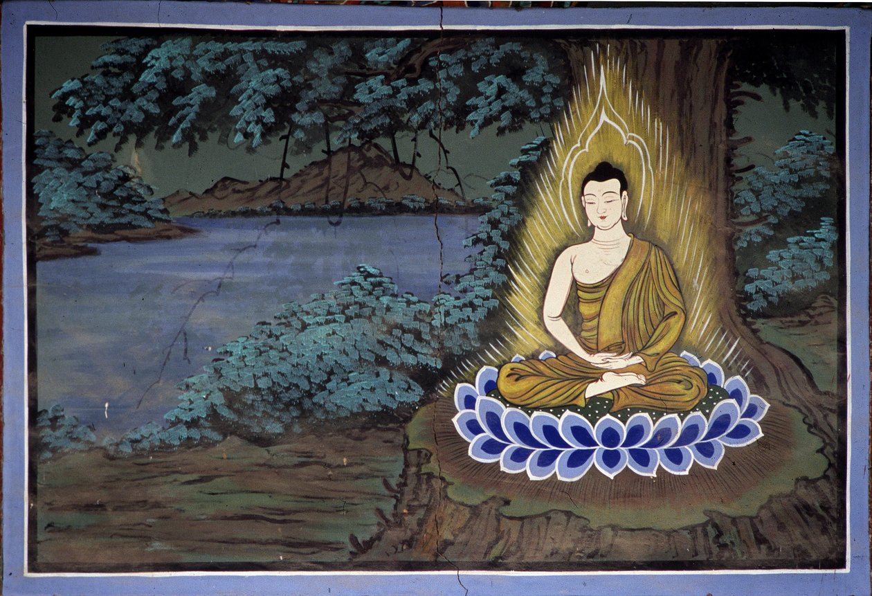 Buddha-meditasjon: Fresco ved Yongju-tempelet, Suwon-regionen, Korea av School Korean