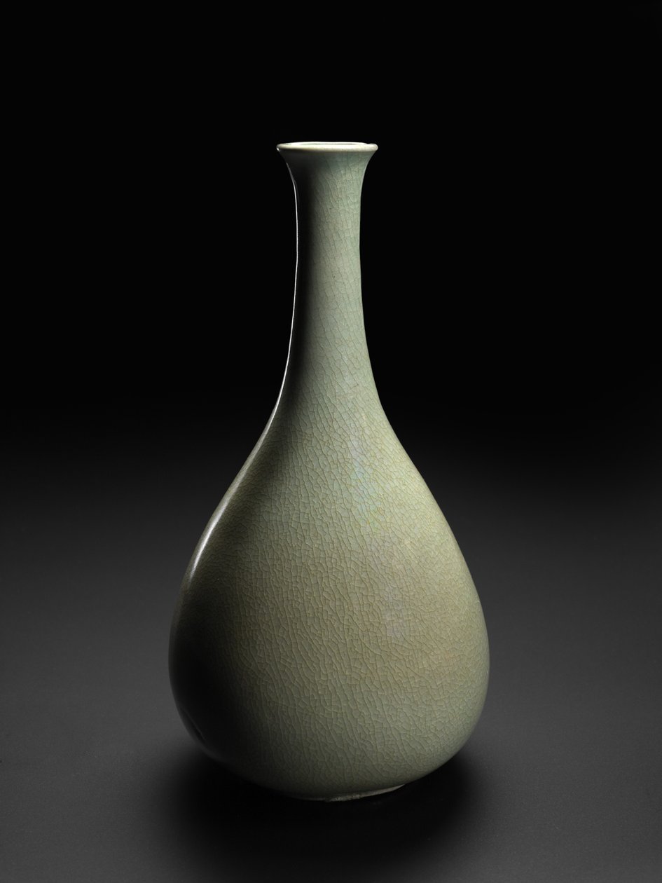 Celadon Bottle, sent 11.-begynnelsen av 1100-tallet (steintøy med celadon-glasur) av School Korean