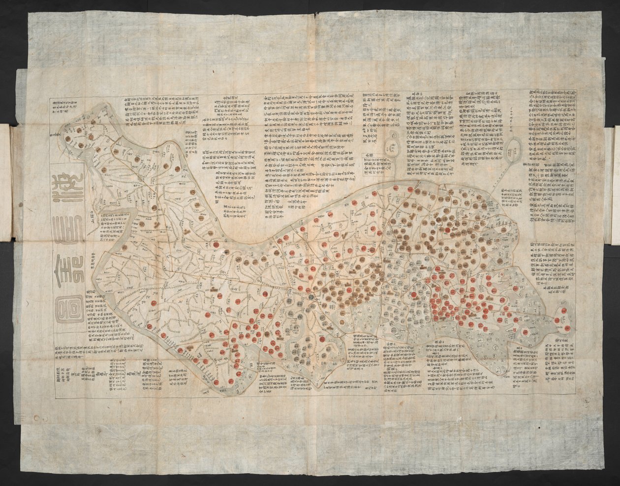 Haejwa chondo - et kart over den koreanske halvøya opprinnelig opprettet ca. 1820 (farget gravering) av School Korean
