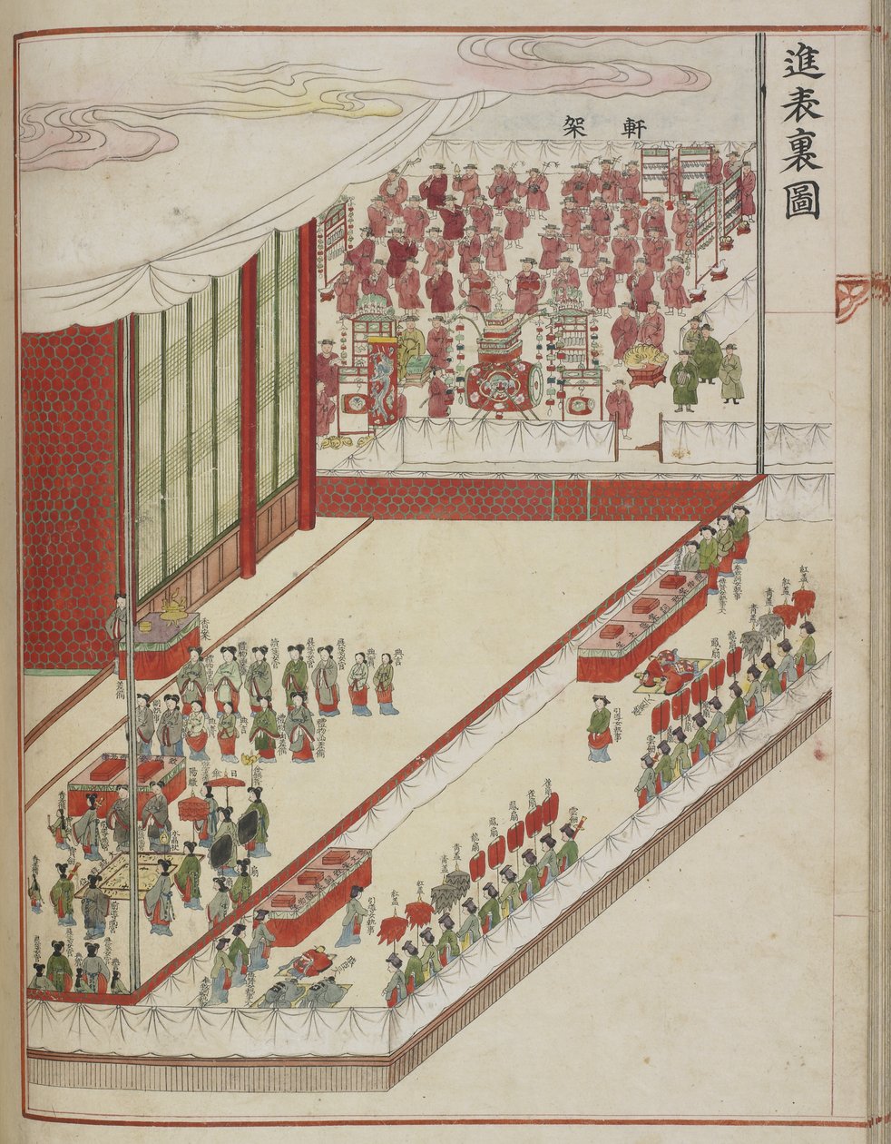 Koreansk domstolsritual. Side fra et hoffmanuskript som viser 60-årsjubileet for fullbyrdelsen i 1749 av ekteskapet til Lady Hyegyong og kronprins Sado. av School Korean