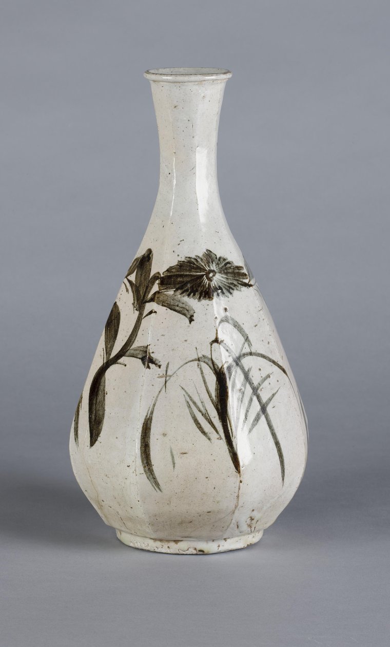 Vase med krysantemum og husdesign, Choson-dynastiet (keramikk) av School Korean