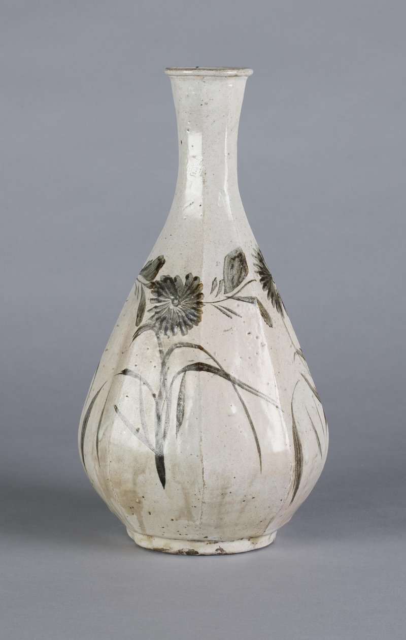 Vase med krysantemum og husdesign, Choson-dynastiet (keramikk) av School Korean