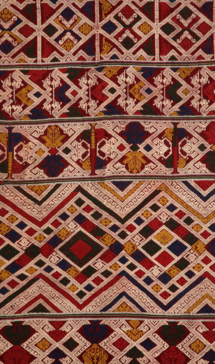 Detalj av en phaa sabai laget av Tai Nuea eller Tai Daeng vevere fra Hua Phan, Laos (tekstil) av School Laotian