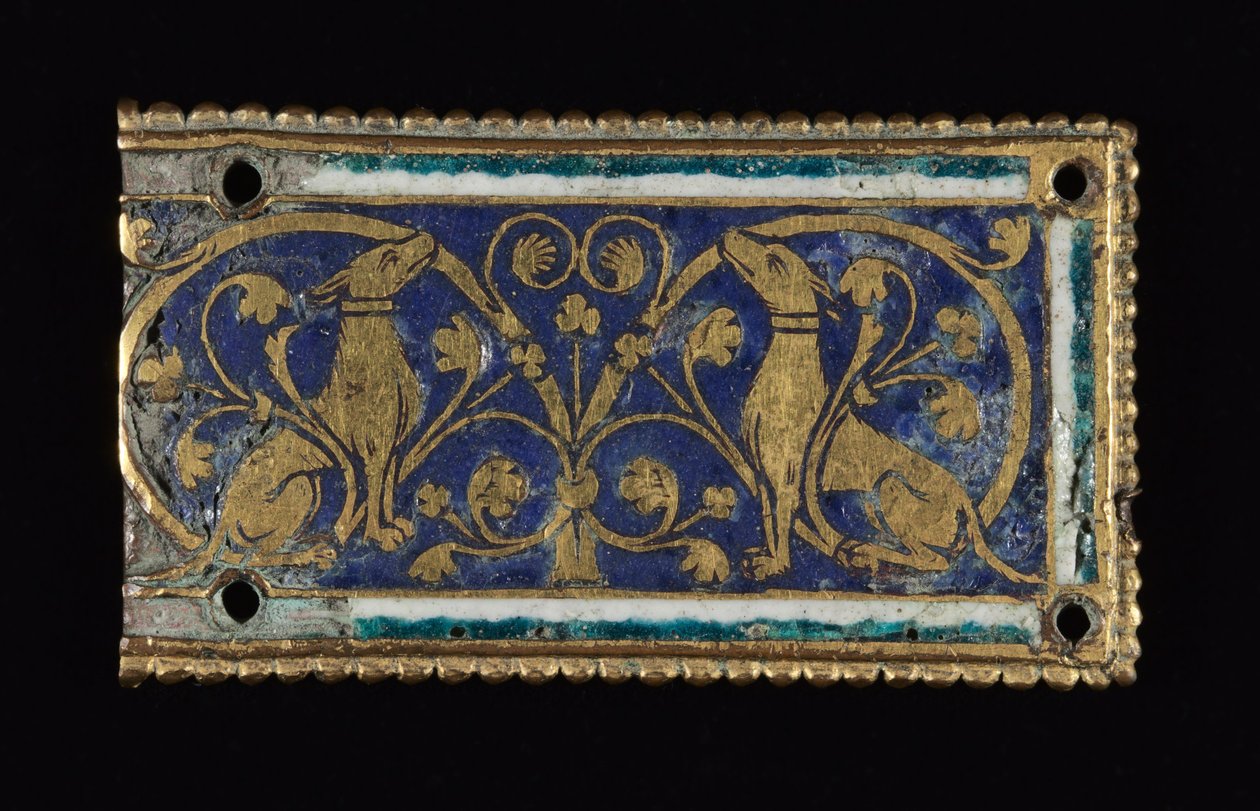 Plakett, sannsynligvis fra et relikvieskrin, ca. 1200-1250 (forgylt kobber, champlevé-emalje) av School Mosan
