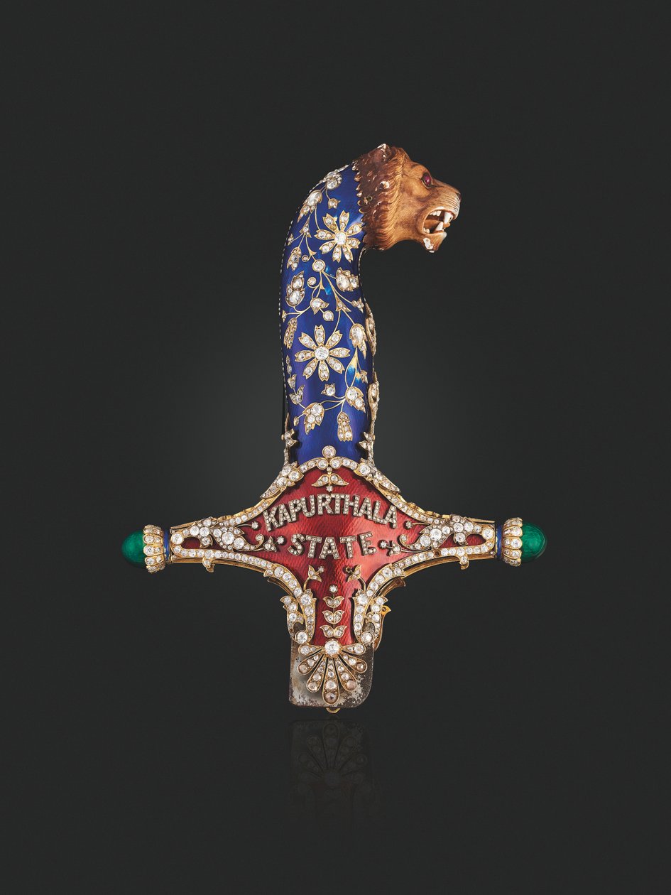 Hilt av statssverdet til Maharaja Jagatjit Singh fra Kapurthala, ca. 1900 (emalje, diamanter og rubiner) av School Mughal