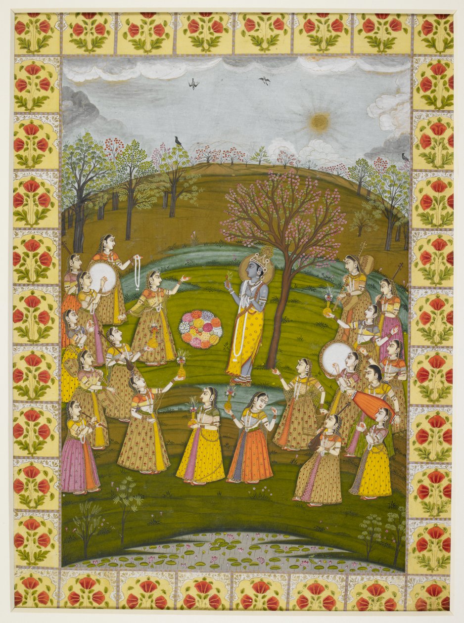 J36-8 katt nr.370 i-xxxvi 'Vasanti Ragini', fra en Ragamala-serie, Murshidabad, ca. 1760 (gouache med gull på papir) av School Mughal