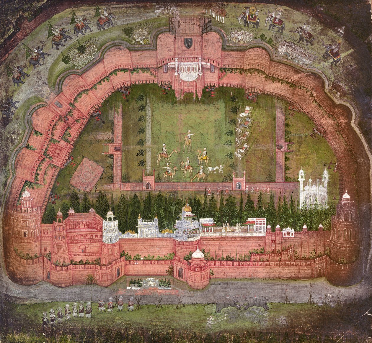 The Red Fort, Agra, Johnson Album VII nr.1 nummerert 11, ca. 1750 (gouache på papir) av School Mughal