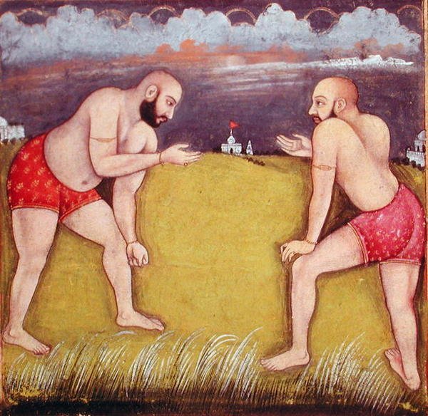 To brytere, tidlig på 1800-tallet (gouache på papir) av School Mughal