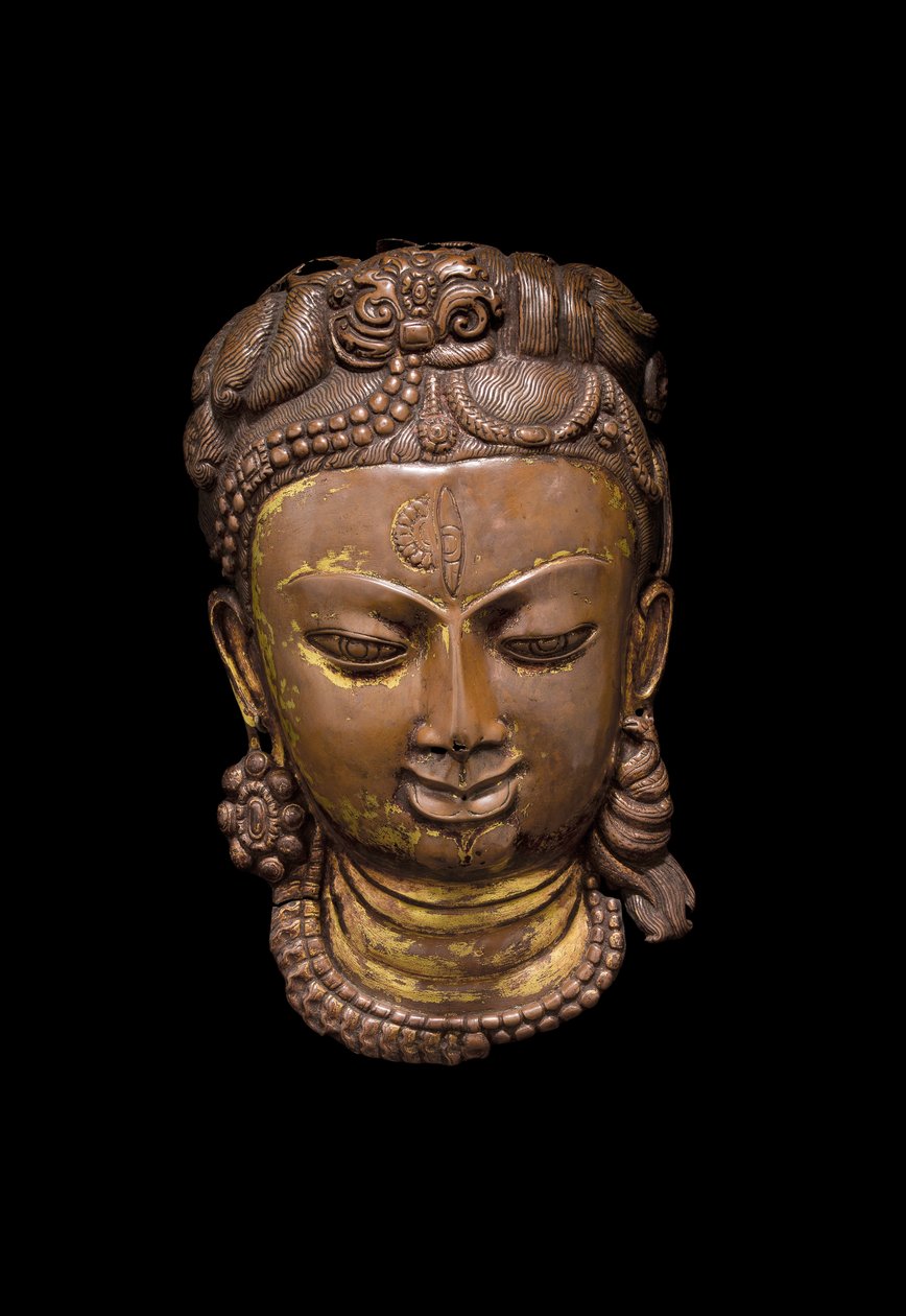 Repouse-maske til Shiva Ardhanarishvara, ca. 1000-tallet (kobber) av School Nepalese