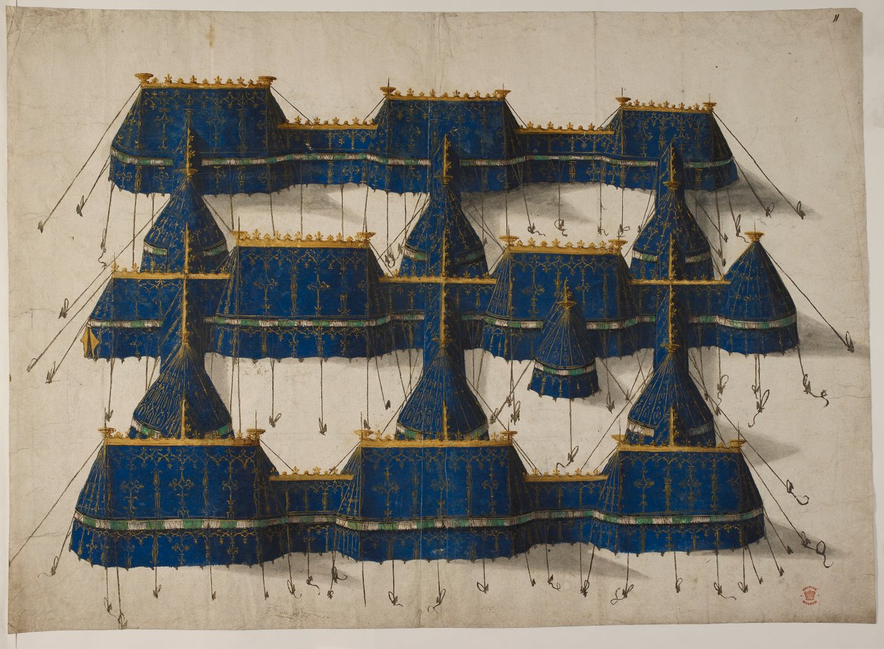 Design for en kongelig paviljong i blått og gull, ca. 1520 (vellum) av School Netherlandish
