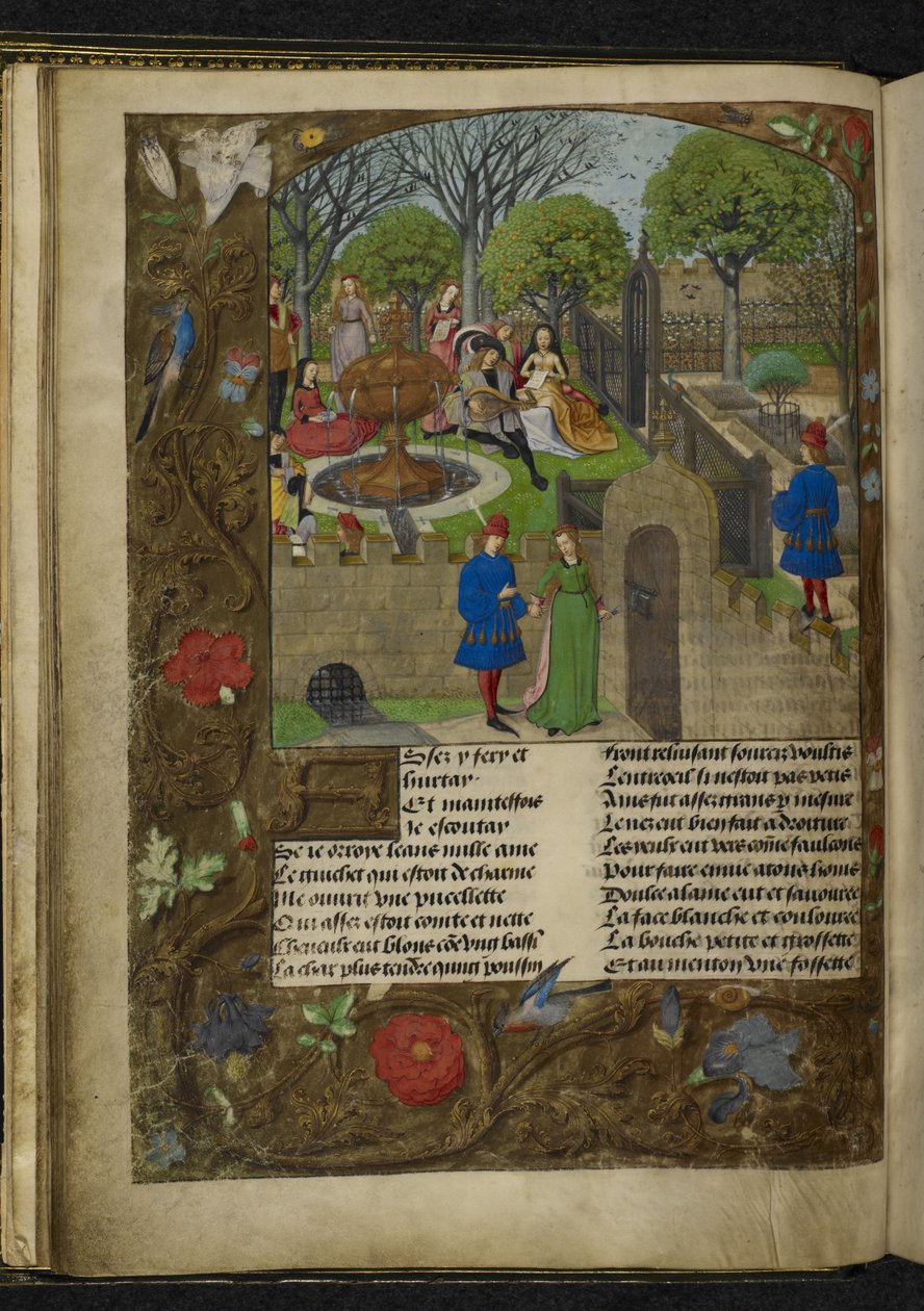 Harley 4425 f. 12v Garden of Pleasure (vellum) av School Netherlandish