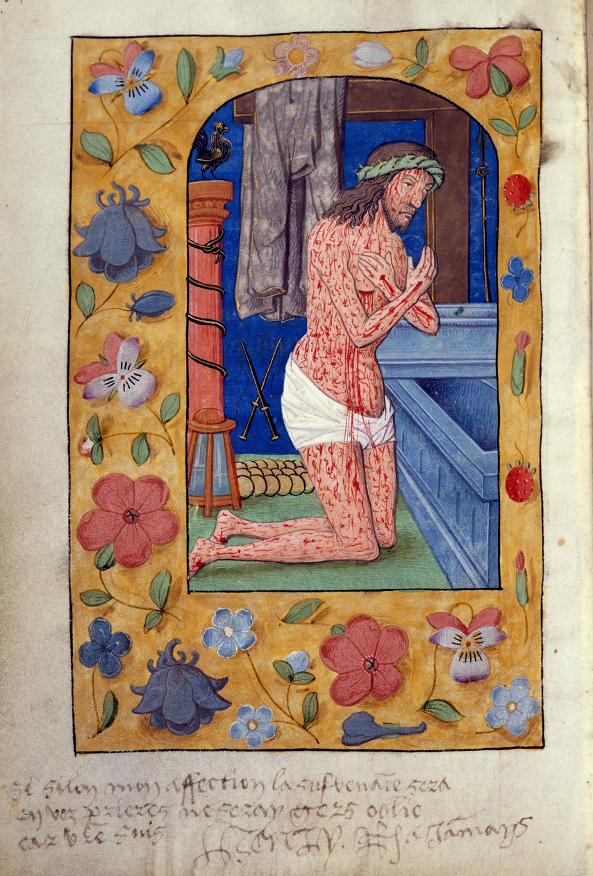 Kongebok 9 f.231v Kristus kneler ved en åpen grav (vellum) av School Netherlandish