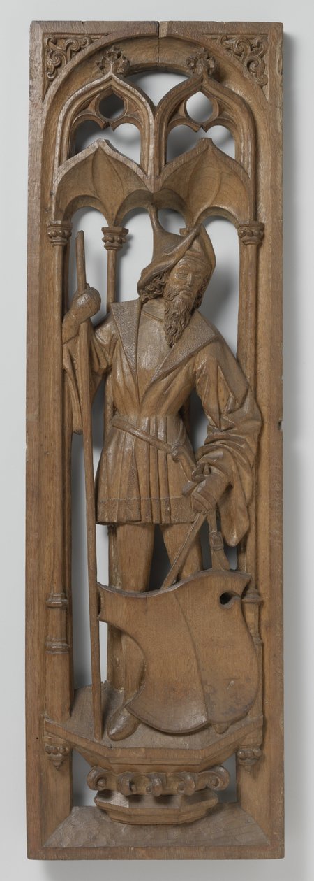 Panel fra en orgelkasse, ca. 1510-20 (eik med spor av polykrom) av School Netherlandish