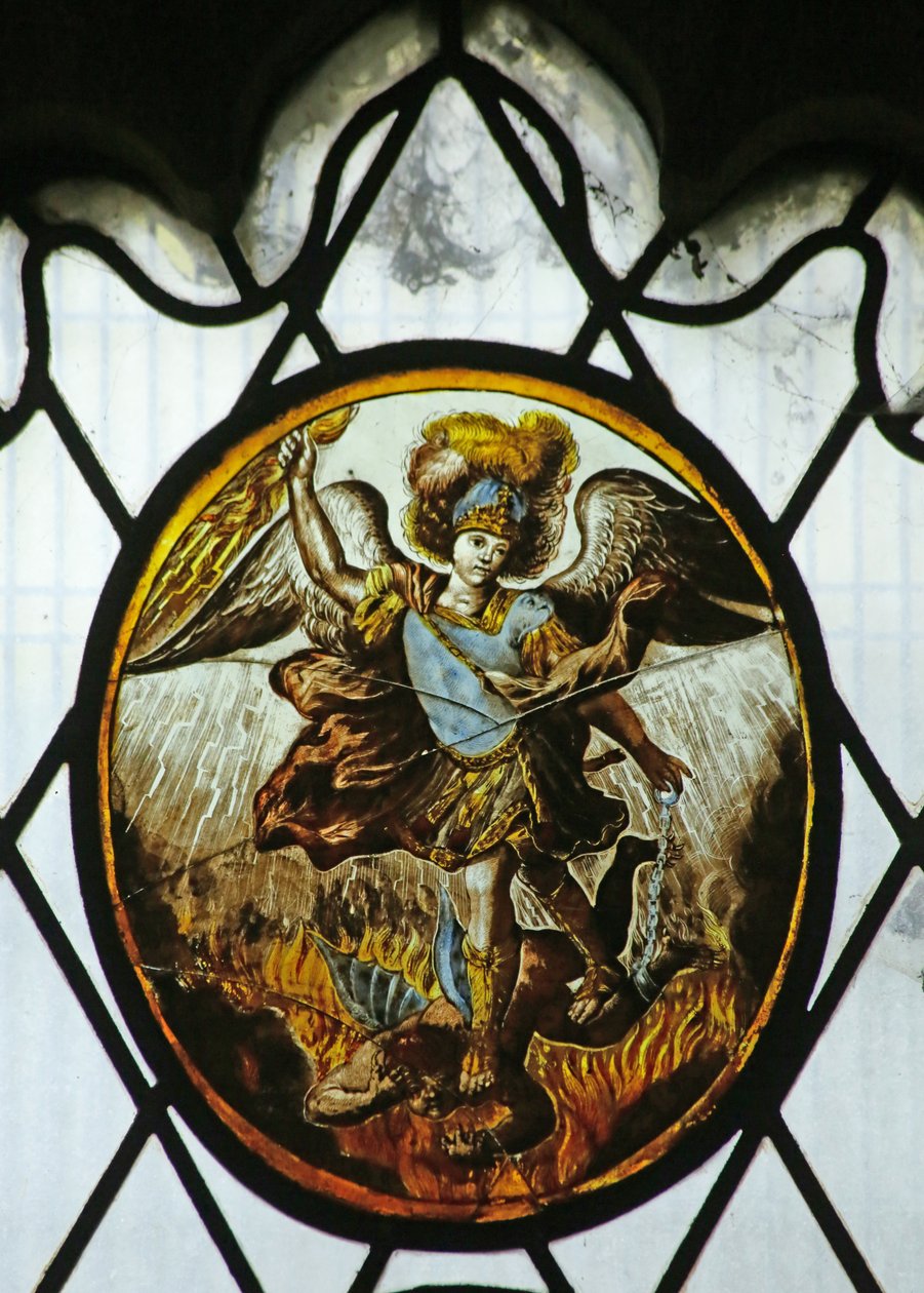 Roundel: St Michael (farget glass) av School Netherlandish