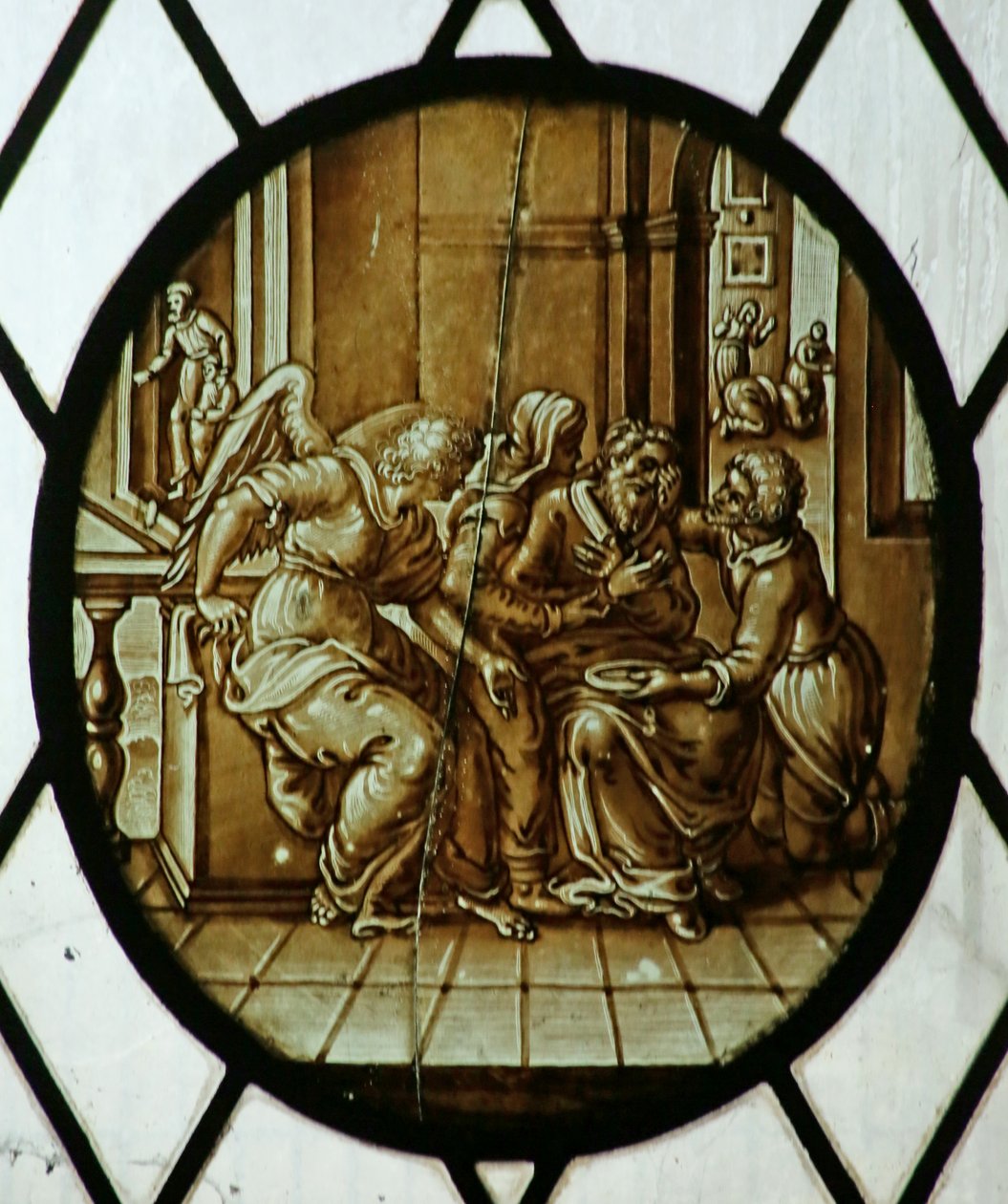 Roundel: Tobias ble helbredet for sin blindhet, sannsynligvis 1800-tallet (farget glass) av School Netherlandish