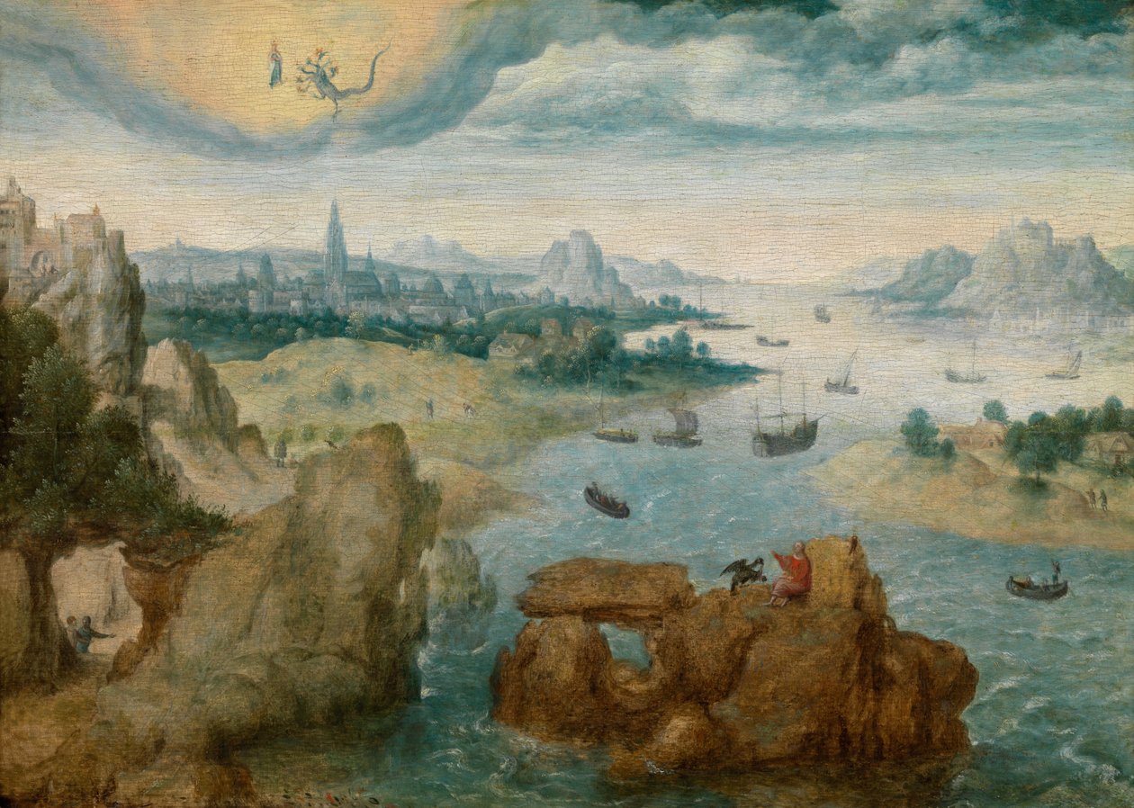 St John på Patmos (olje på panel) av School Netherlandish