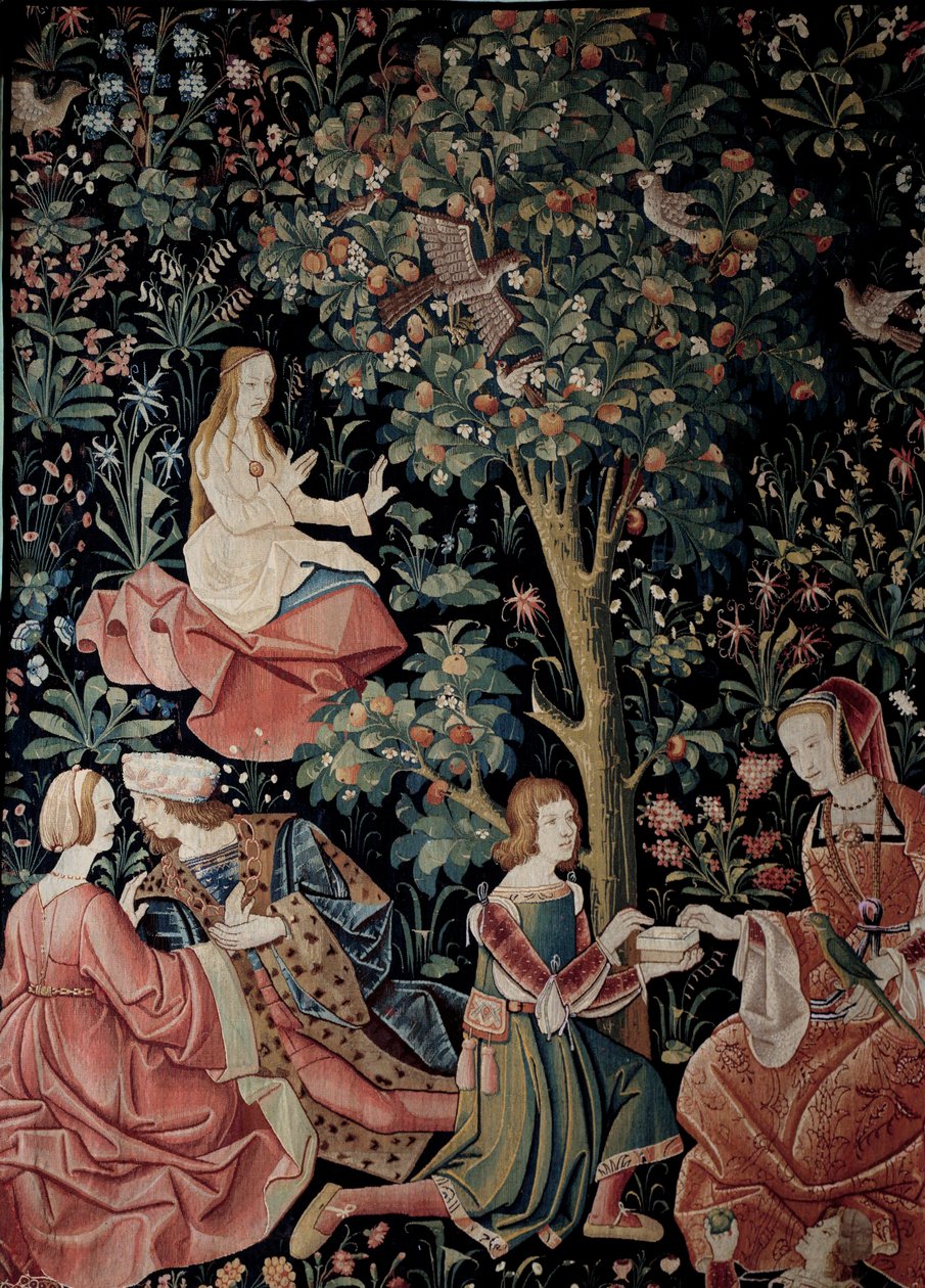 Gardinen til Seigneuriale Life: Scenes Gallant Wool and silke tapestry laget rundt 1520 i Nederland. Søn 2,6x3,7 m Paris, middelalderens nasjonalmuseum, Thermes de Cluny av School Netherlandish