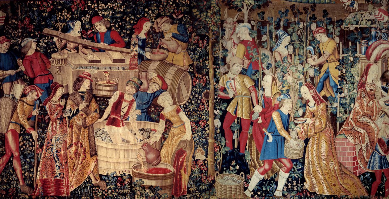 Innhøstingen. Tapetet av Nederland, begynnelsen av 1500-tallet. Mål: 2,46 x 4,95 m. Paris, Musee De Cluny av School Netherlandish