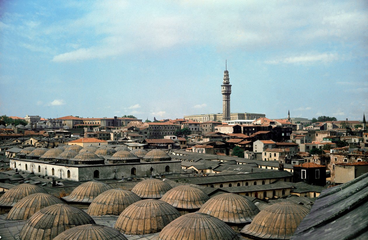 Panoramautsikt over Istanbul, med kupler av den store basaren av School Ottoman