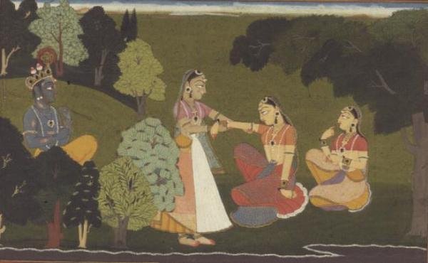 51.207/11 En fortrolig ber Radha om å møte Krishna, illustrasjon fra 