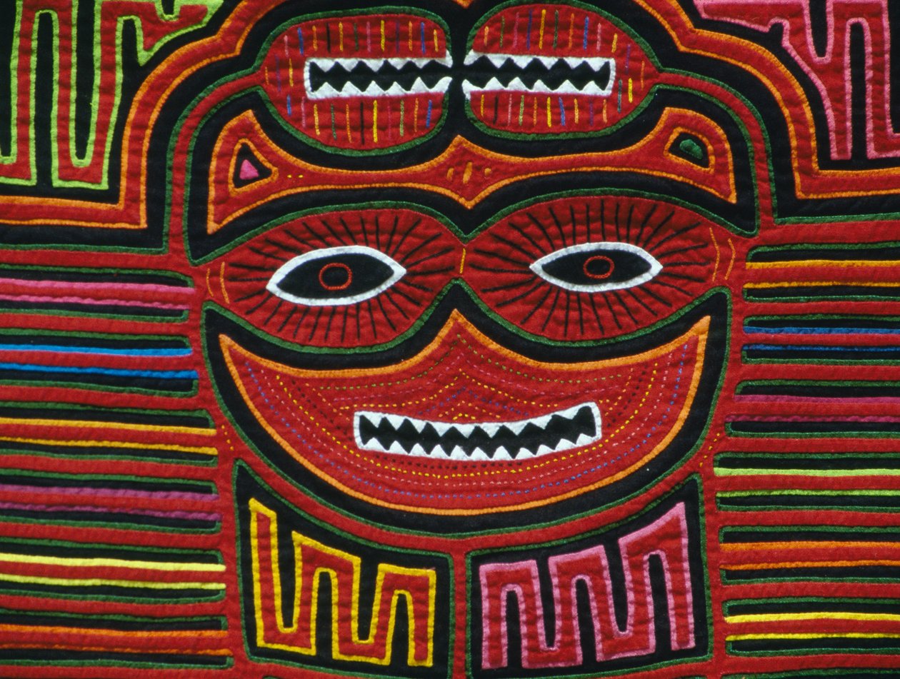 Håndsydd farget bomull, San Blas Archipelago, Republikken Panama, Detalj av School Panamanian
