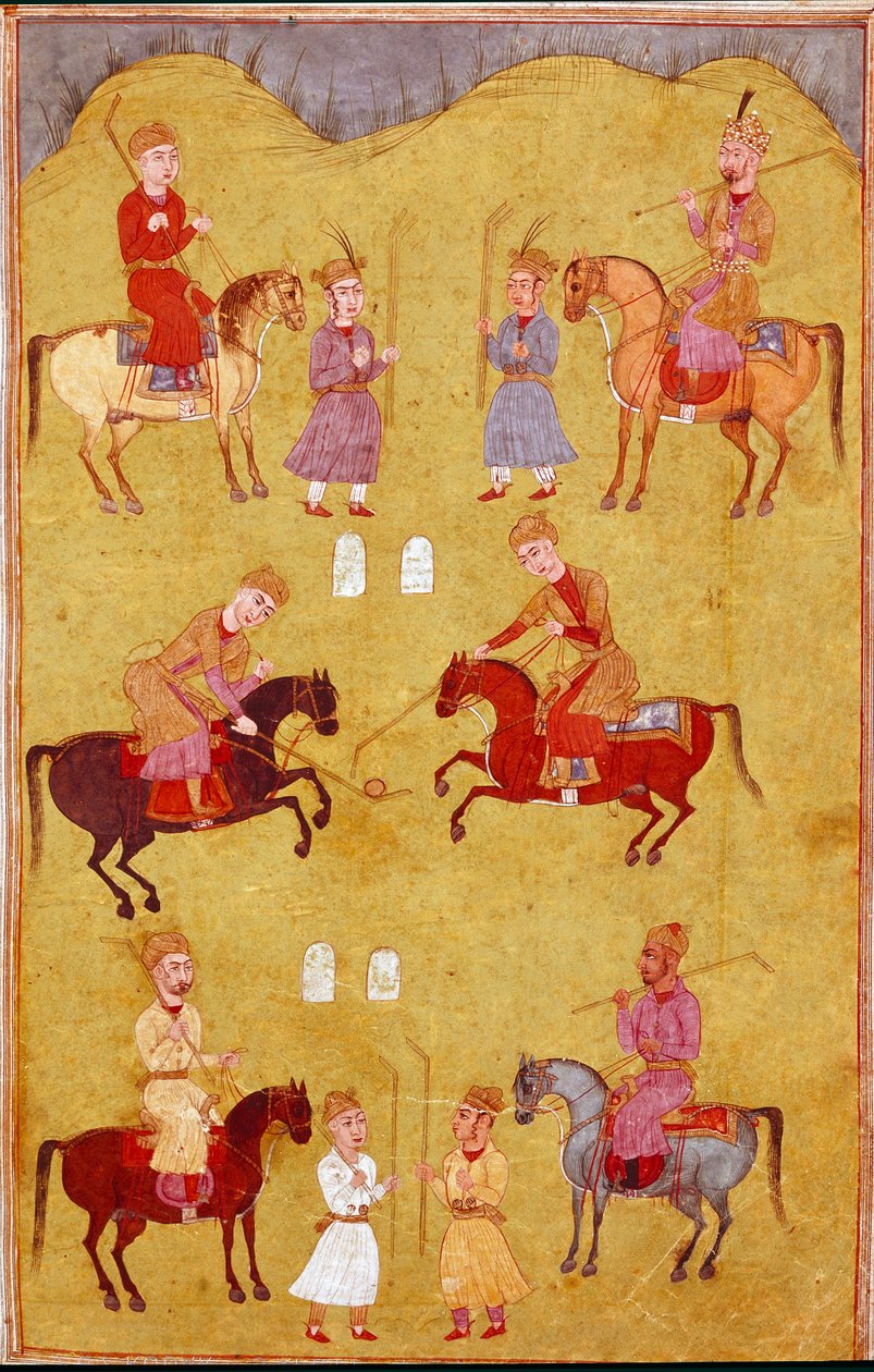 Islamsk kunst: polodelen. Persisk miniatyr fra et manuskript av det episke diktet "Shahnameh"" (Shah Nama, Shahnama) (Kongenes bok) av Ferdowsi (Firdawsi, eller Ferdawsi, eller Firdousi, ca. 940-rundt 1020) Biblioteca Nazionale Naples av School Persian