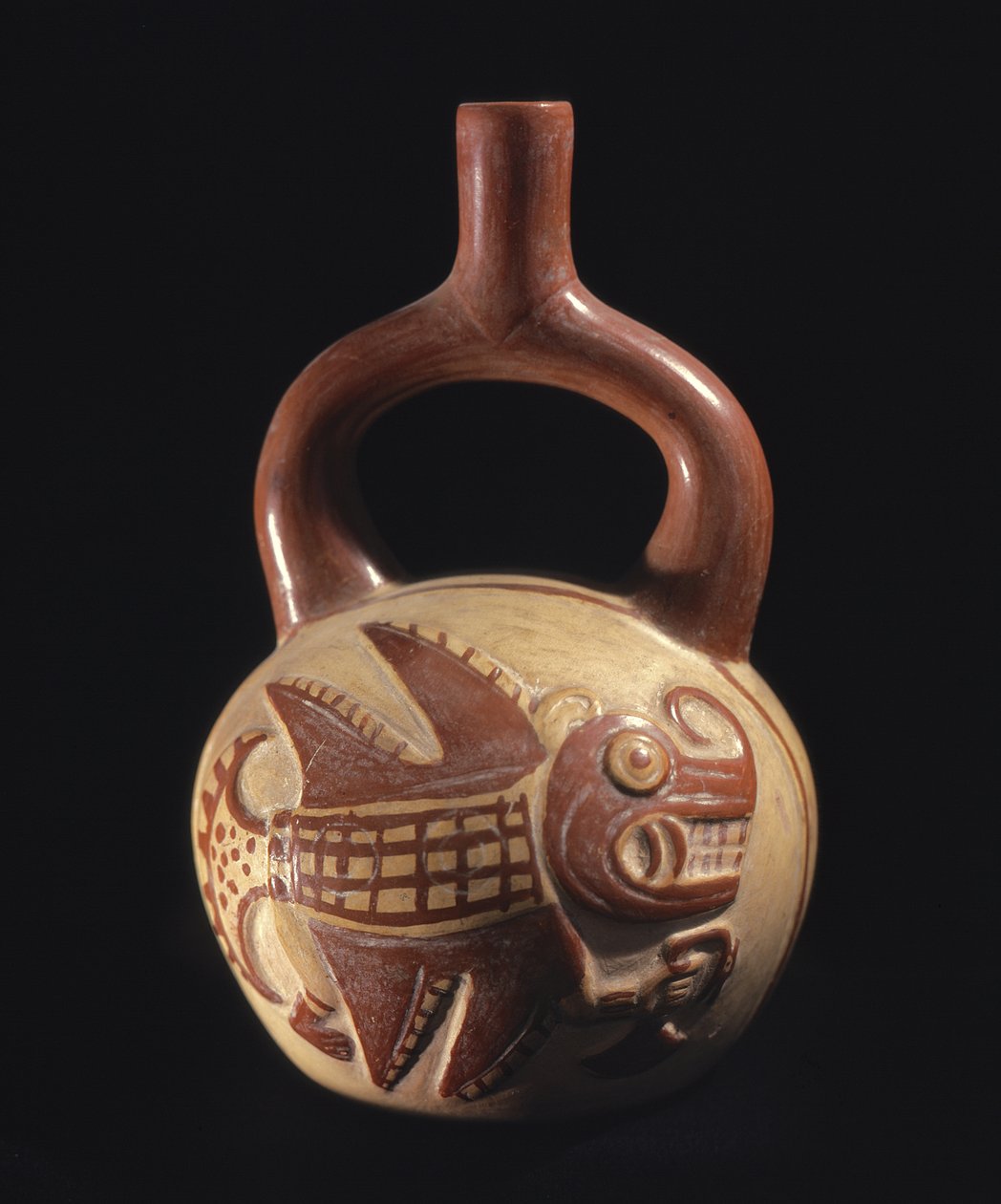 Vase med fiskedesign, Mochica, 200-800AD,(keramikk) av School Peruvian