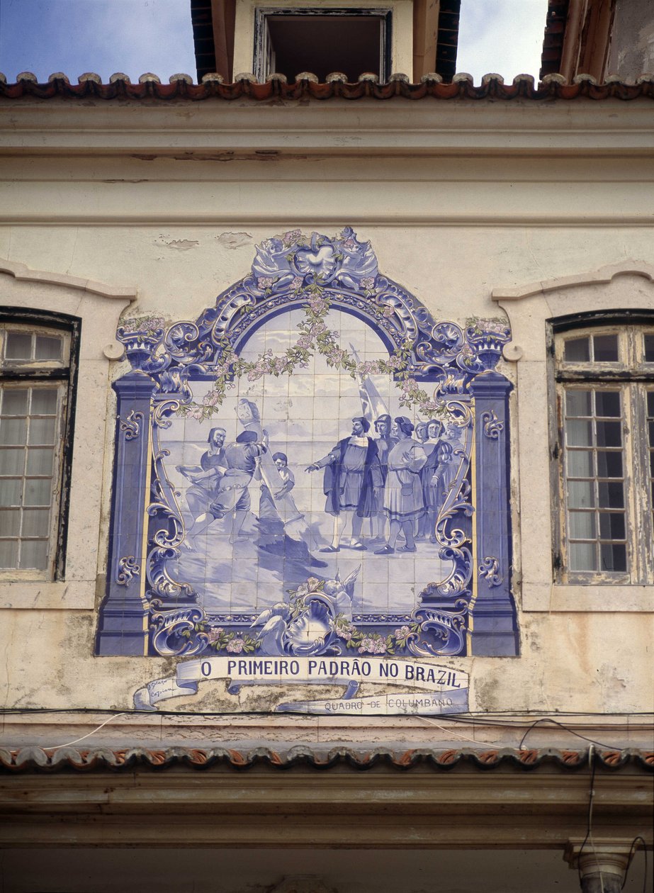 Oppdaget Brasil i 1500 av Pedro Alvares Cabral (1467/8- ca. 1520). Fliser i omgivelsene til Lisboa. av School Portuguese
