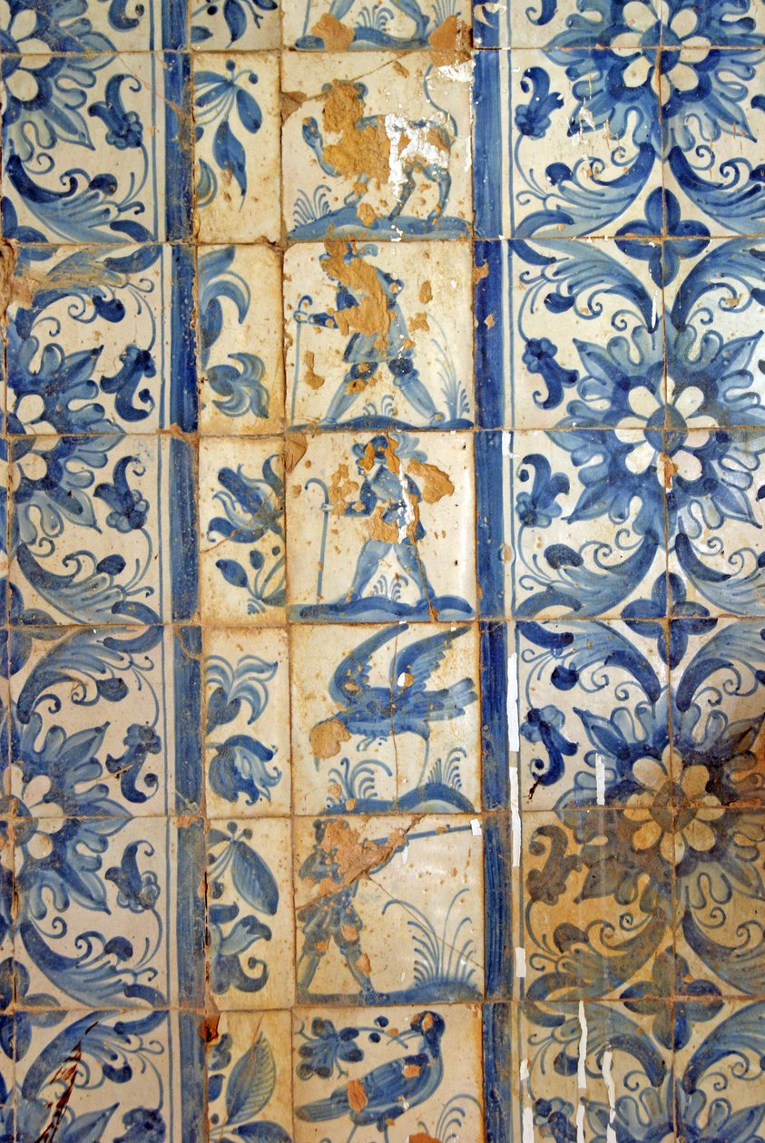 Panel som viser jaktscener, Tarouca, Portugal (keramiske fliser) av School Portuguese