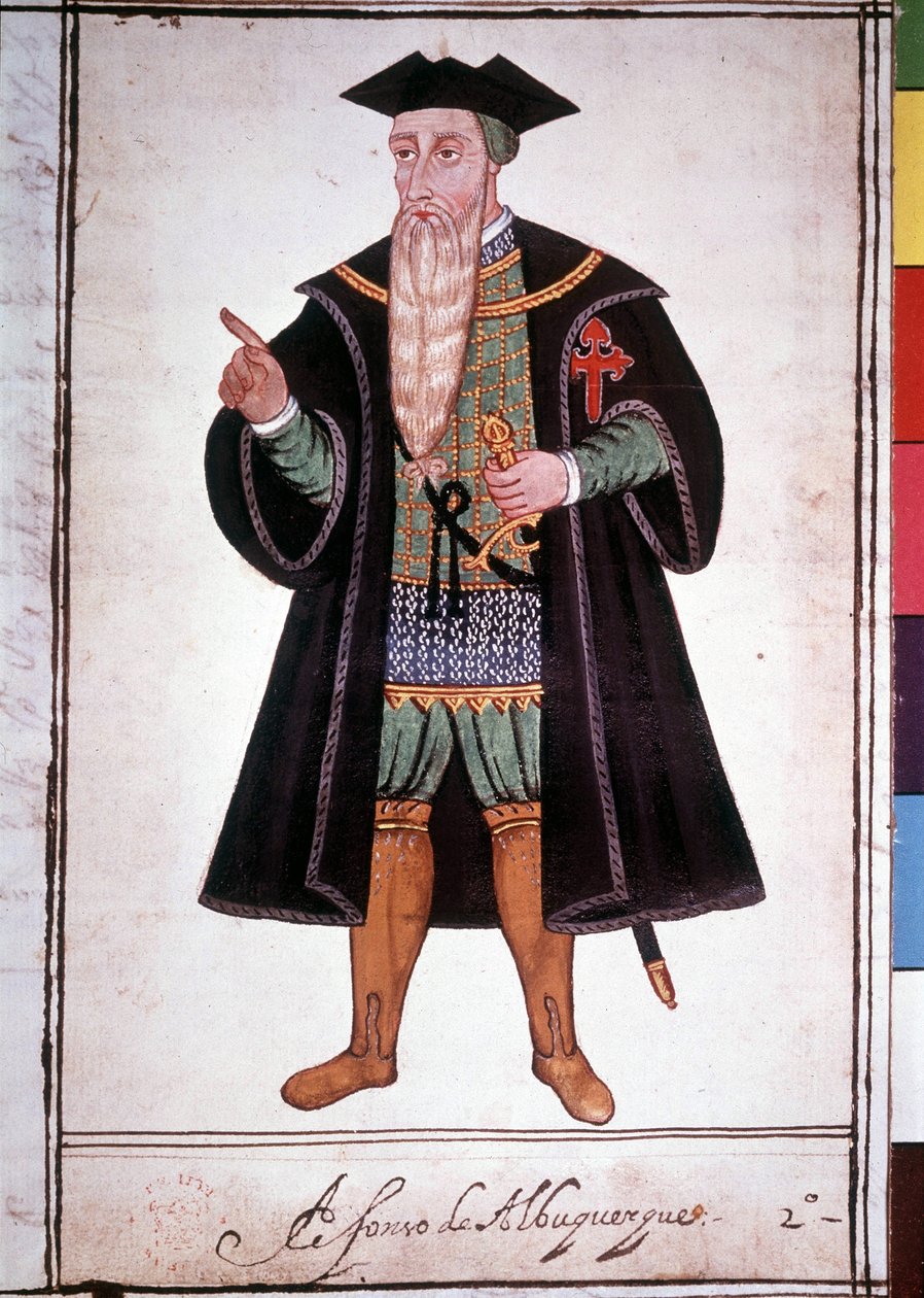 Portrett av Alphonse (Alfonso eller Afonso) av Albuquerque (1453 - 1515). Portugisisk manuskript fra 1400-tallet. av School Portuguese