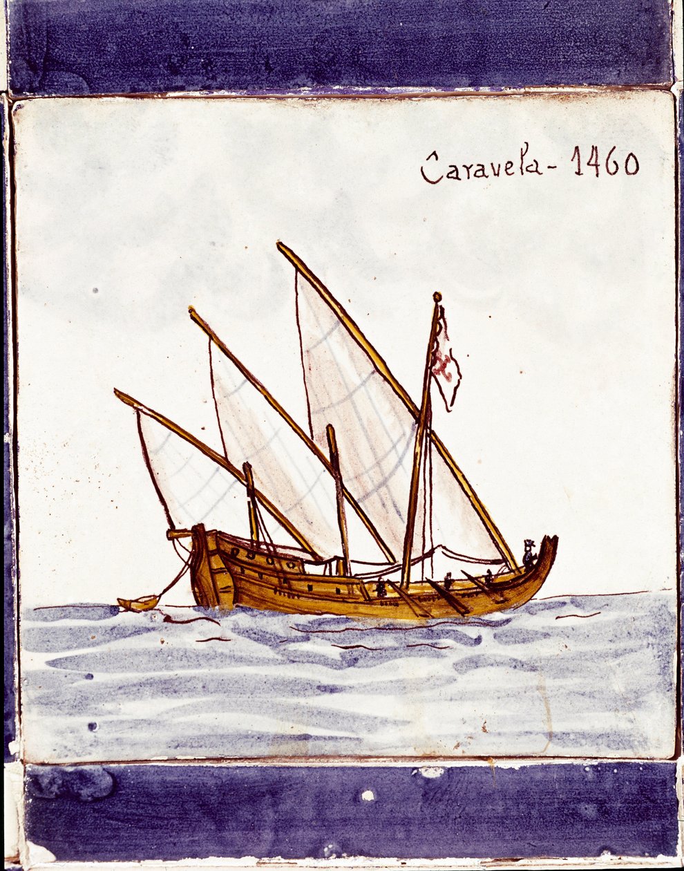 Representasjon av en karavel fra den portugisiske flåten (tegning på keramikk (azulejo) av School Portuguese