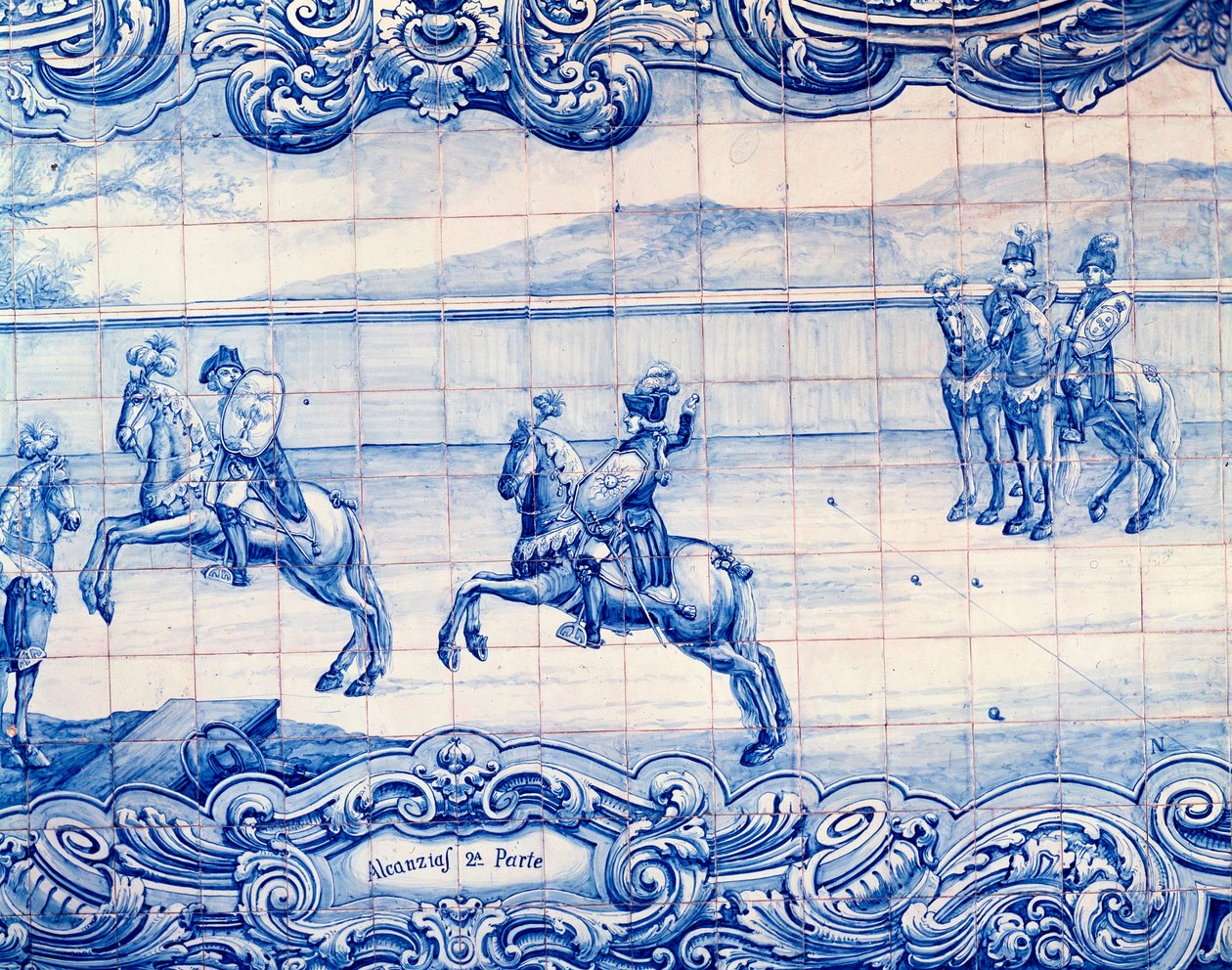 Rytter som øver på Alcancias i Portugal. Azulejos. Italias ambassade, Lisboa av School Portuguese