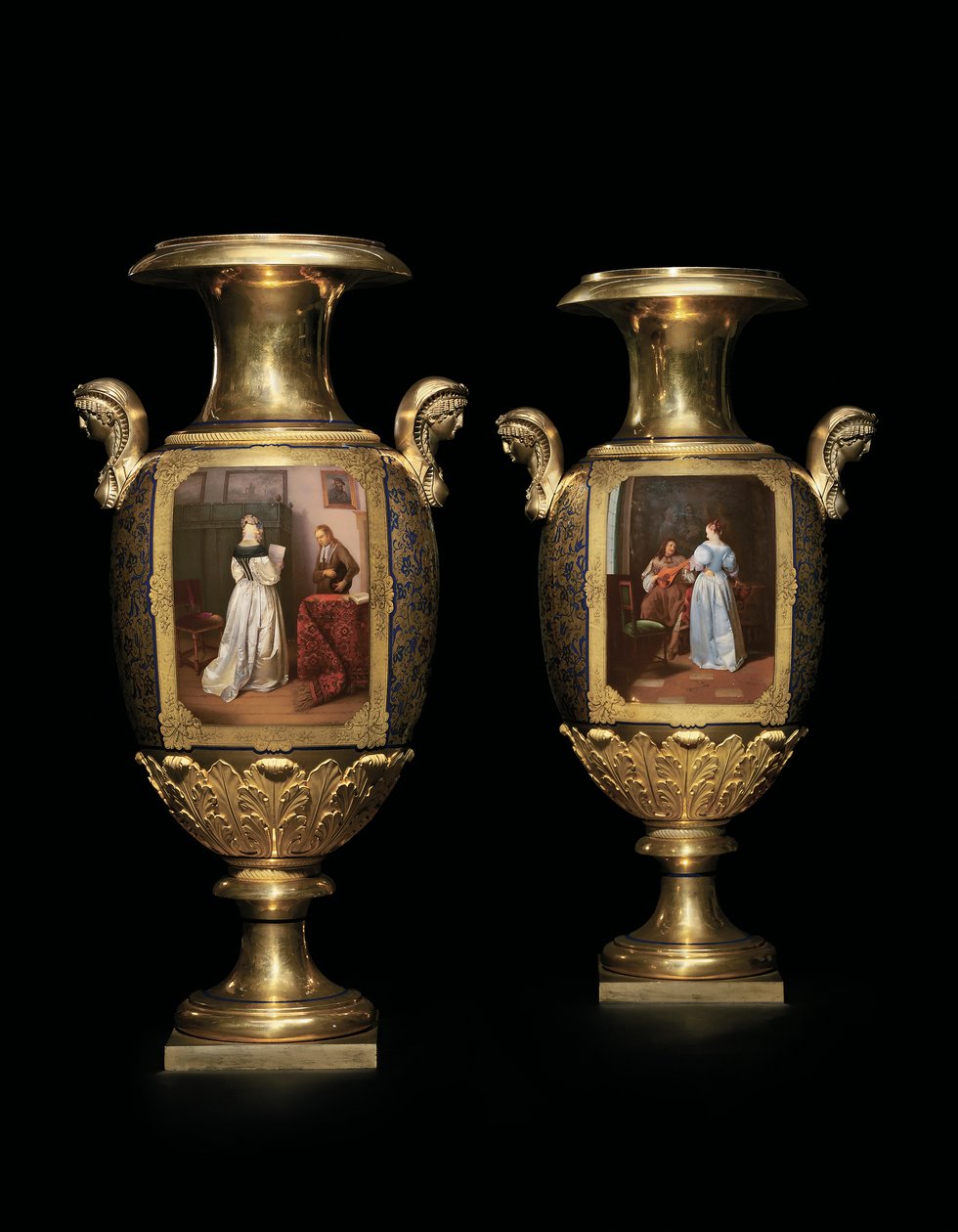 Et par vaser med to håndtak, Imperial Porcelain Factory, St. Petersburg av School Russian