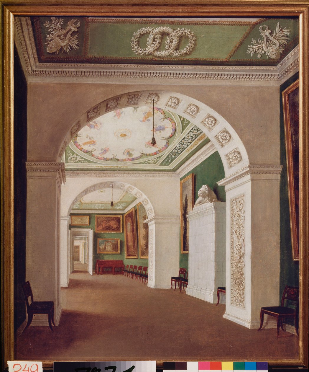 Sett med rom i Stroganov-palasset i St. Petersburg. Maleri av en russisk mester, olje på lerret, ca 1840. Russisk kunst av School Russian