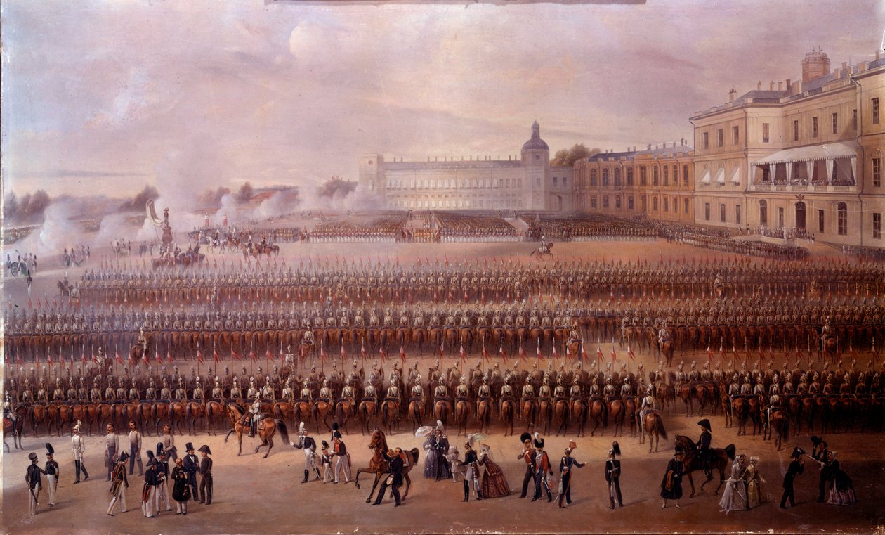 Innvielse i 1852 av monumentet dedikert til Paul I i Gatchina under styret av Nicholas I (Russland). Maleri av den russiske skolen. St. Petersburg, Chateau De Peterhof av School Russian