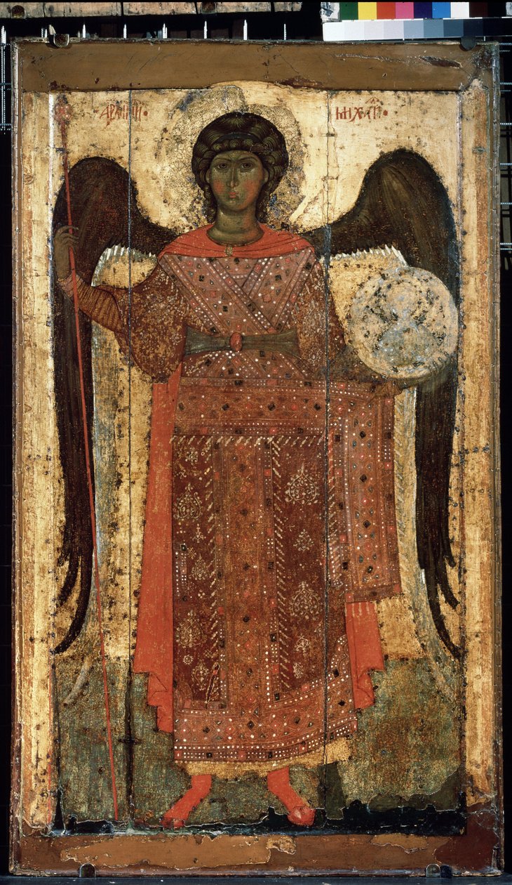 ""Erkeengelen Saint Michael"" Russisk ikon. Maling på tre. Rundt 1300. Statens Tretjakovgalleri, Moskva av School Russian