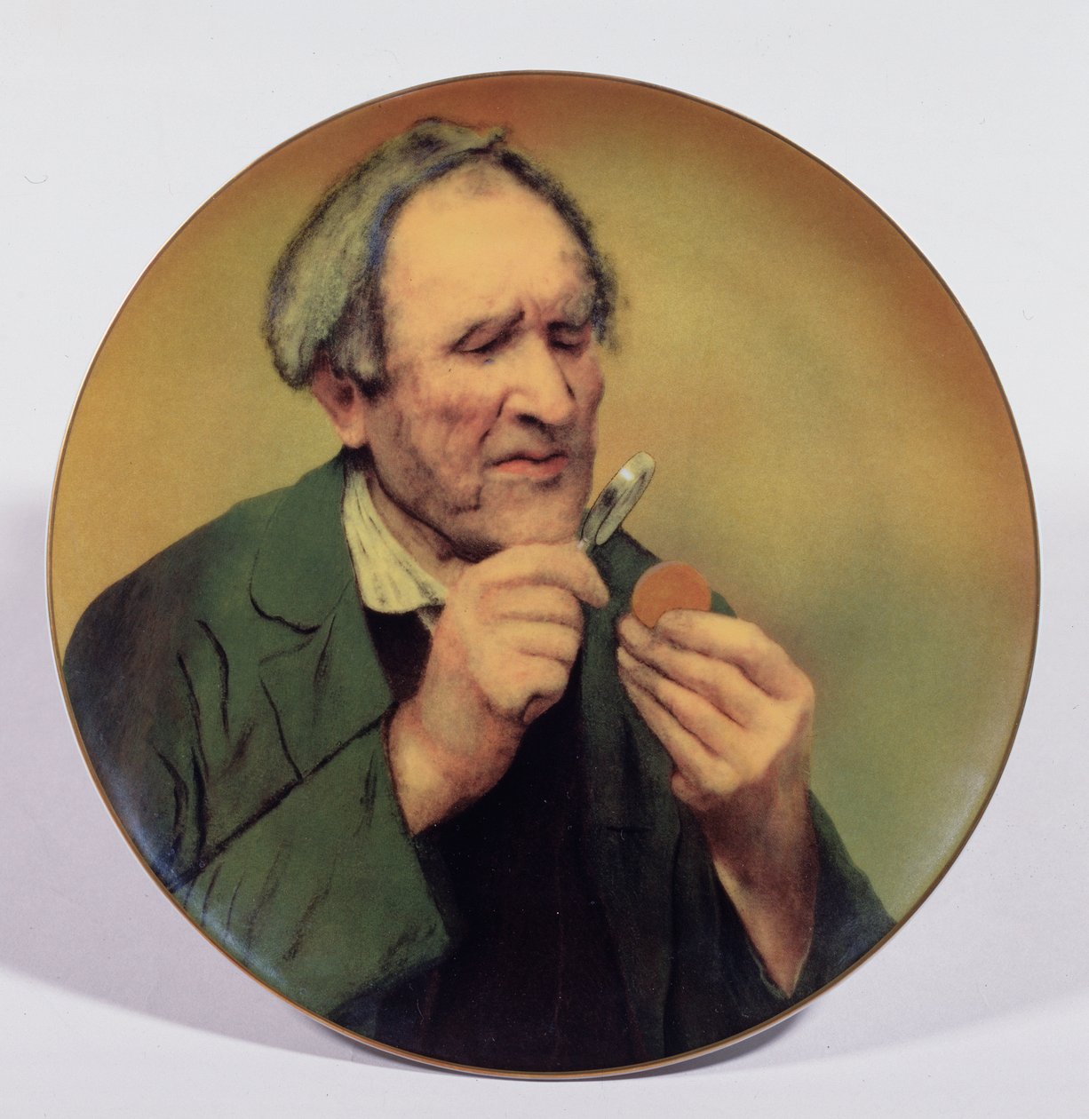 Numismatikeren. Porselen malt av en russisk mester, andre halvdel av 1800-tallet. Russisk kunst, brukskunst. Privat samling. av School Russian