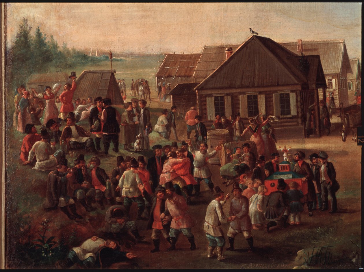 Offentlige festligheter i landsbyen Alexeevskoye. Maleri av en russisk mester, olje på lerret, midten av 1800-tallet. Statens Tretyakov-galleri, Moskva. av School Russian