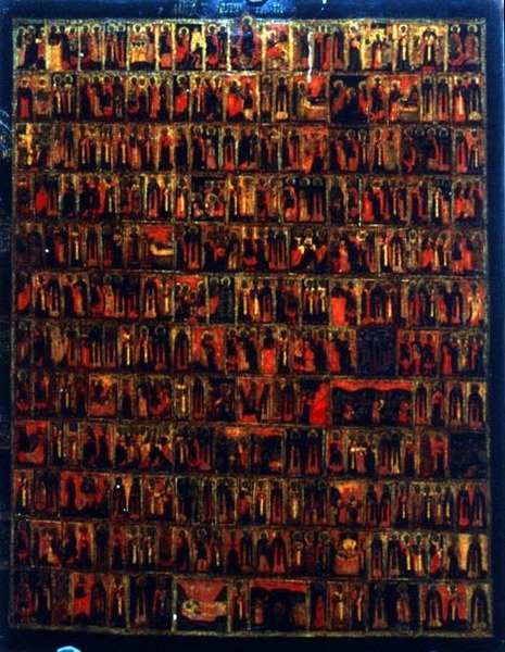 Menologi fra mars til august, Moskva skole (tempera på panel) av School Russian