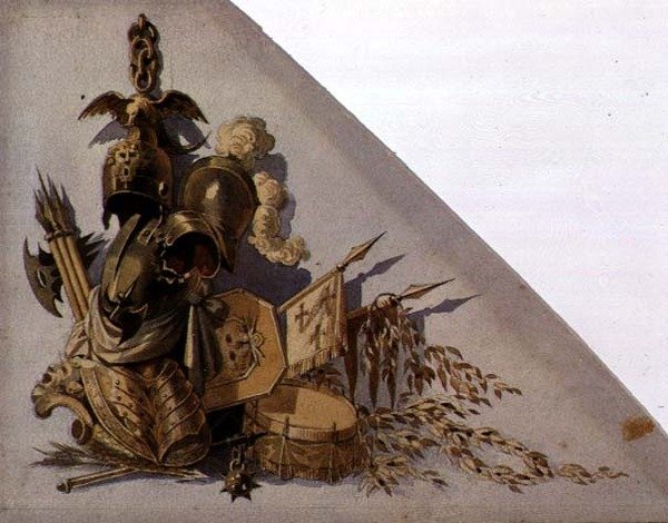 Neo-Classical Trophies of Arms: Europe, ca. 1825 (akvarell på papir) av School Russian